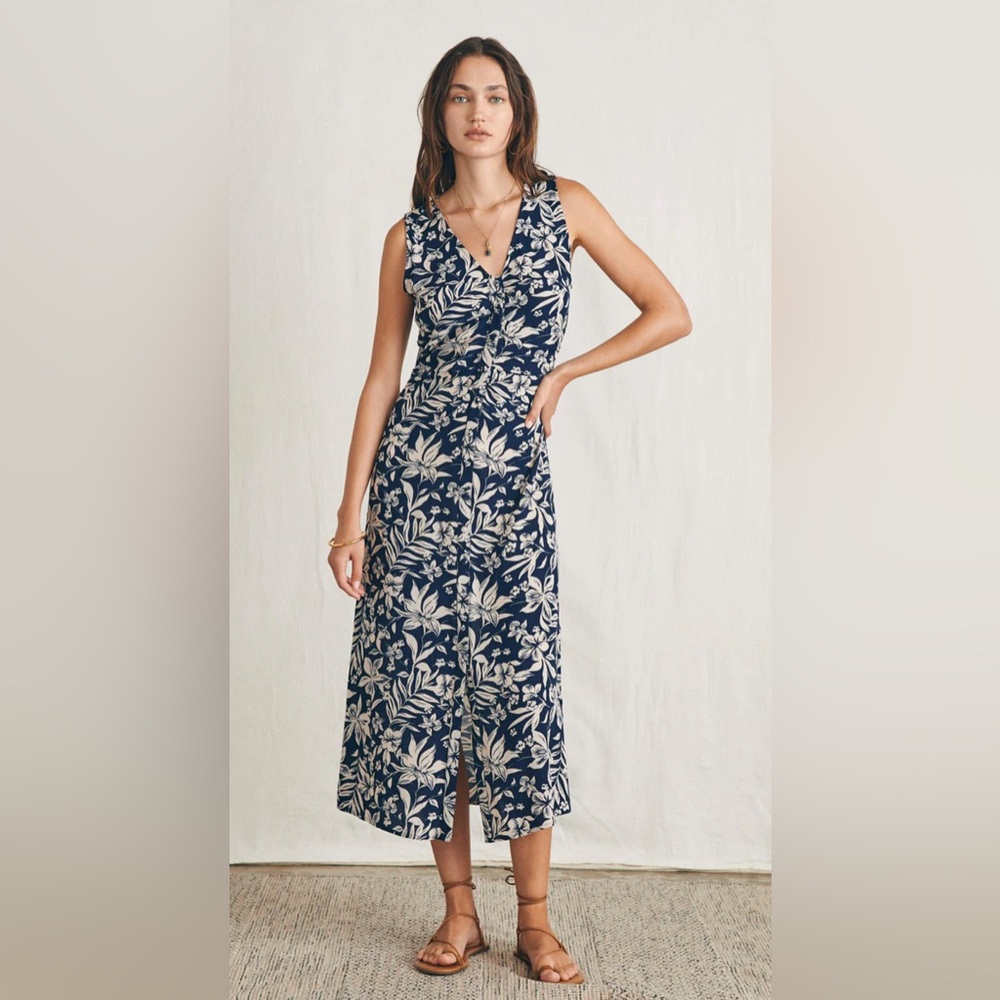 Faherty Siena Midi Dress Navy Medium NWT
